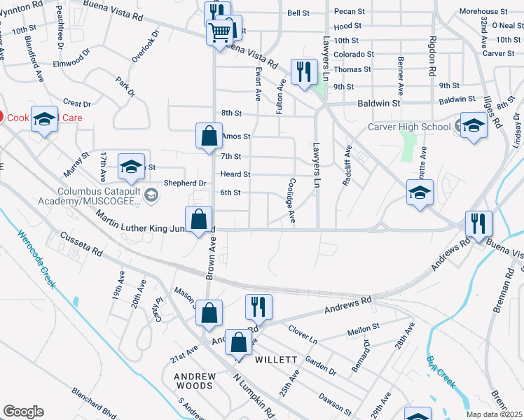 map of restaurants, bars, coffee shops, grocery stores, and more near 2300-2398 Cole Drive in Columbus