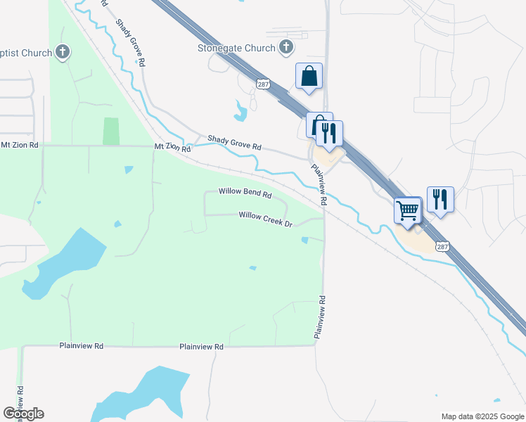 map of restaurants, bars, coffee shops, grocery stores, and more near 3820 Willow Creek Drive in Midlothian