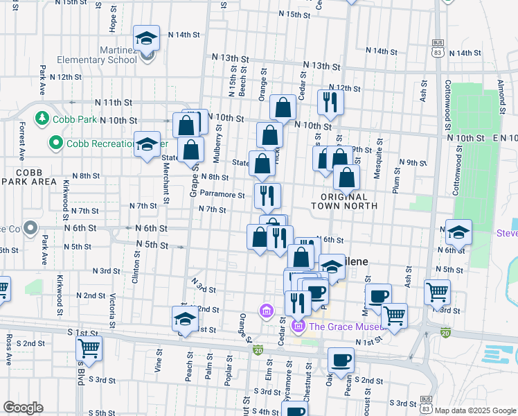 map of restaurants, bars, coffee shops, grocery stores, and more near 765 Orange Street in Abilene