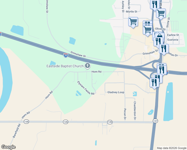 map of restaurants, bars, coffee shops, grocery stores, and more near 46-54 Horn Road in Rayville