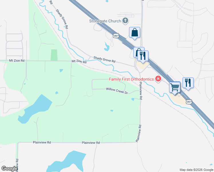 map of restaurants, bars, coffee shops, grocery stores, and more near 3640 Willow Bend Drive in Midlothian