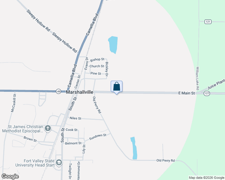 map of restaurants, bars, coffee shops, grocery stores, and more near 317 East Main Street in Marshallville