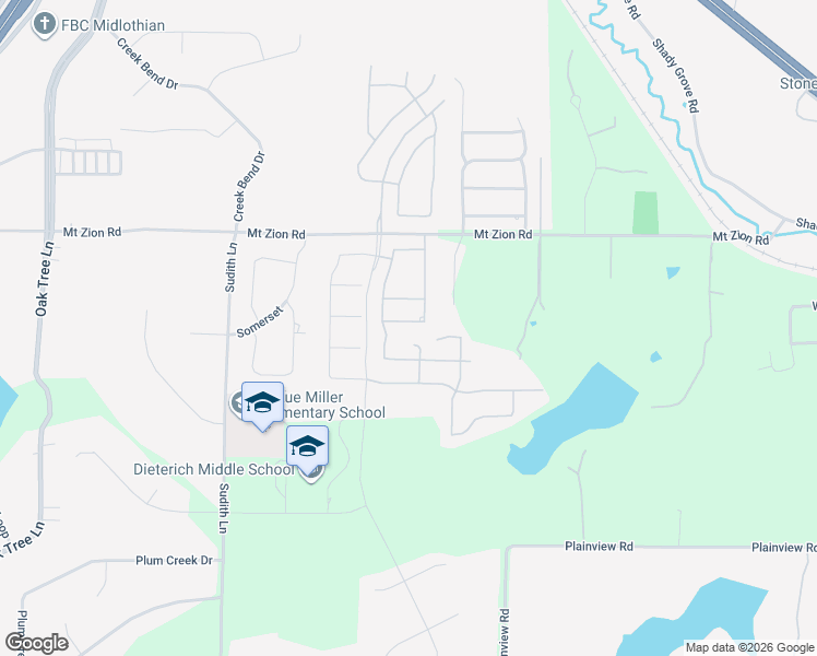 map of restaurants, bars, coffee shops, grocery stores, and more near 2418 Amesbury Drive in Midlothian