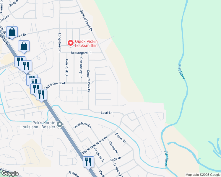 map of restaurants, bars, coffee shops, grocery stores, and more near 418 Fair Oaks Street in Bossier City