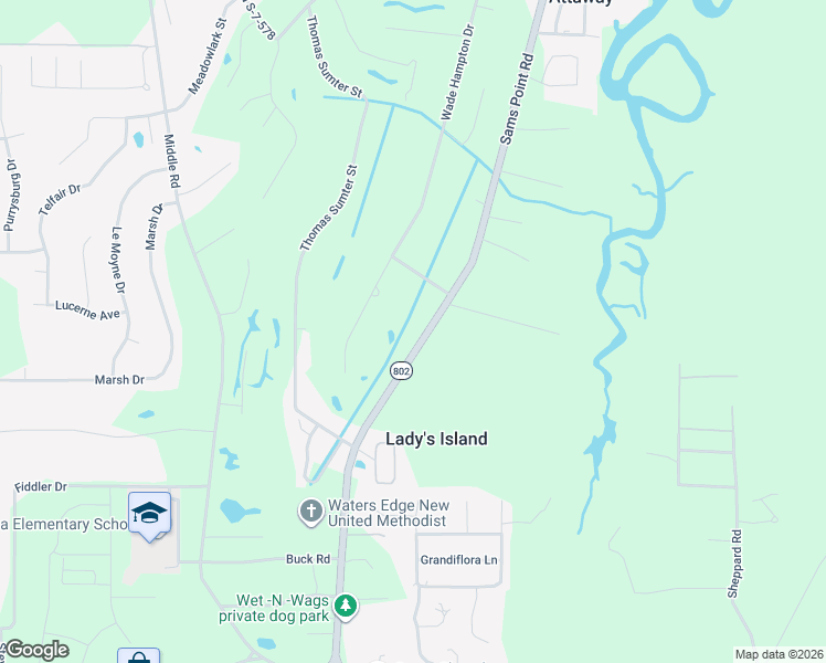 map of restaurants, bars, coffee shops, grocery stores, and more near 497 Sams Point Road in Beaufort