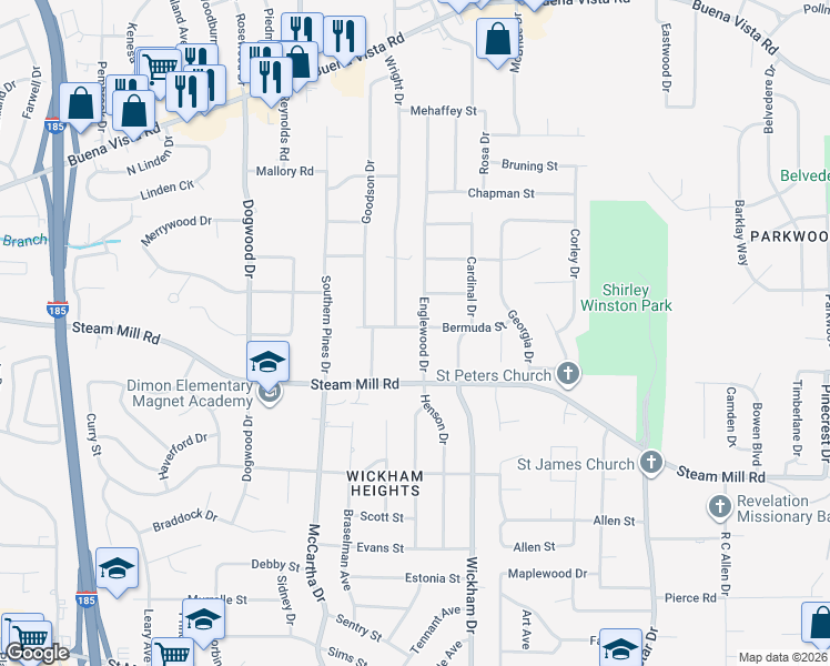 map of restaurants, bars, coffee shops, grocery stores, and more near 4479 Bermuda Street in Columbus