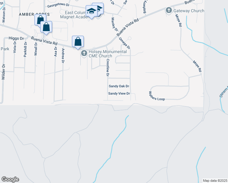 map of restaurants, bars, coffee shops, grocery stores, and more near 5820 Sandy Oak Drive in Columbus