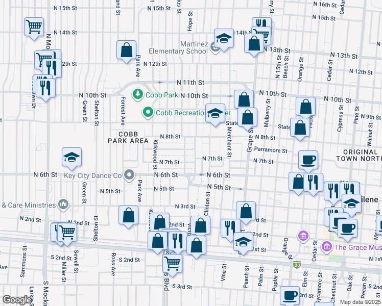 map of restaurants, bars, coffee shops, grocery stores, and more near 718 Victoria Street in Abilene