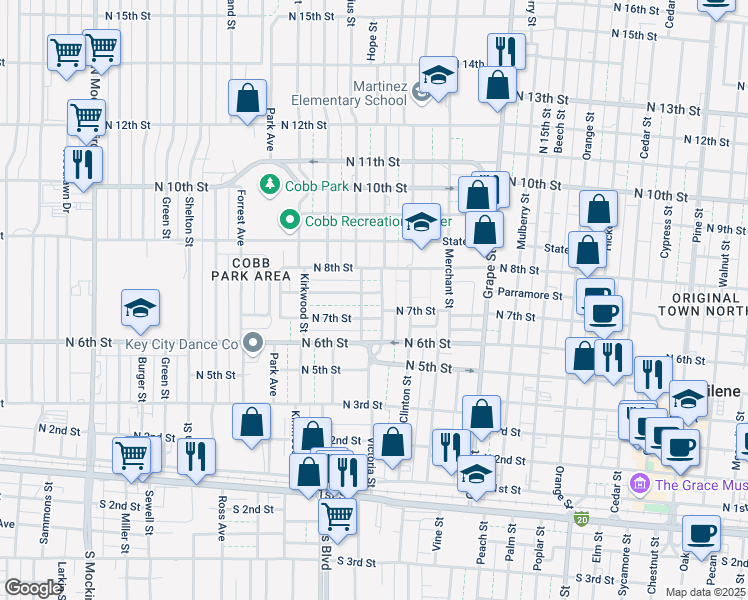 map of restaurants, bars, coffee shops, grocery stores, and more near 718 Victoria Street in Abilene