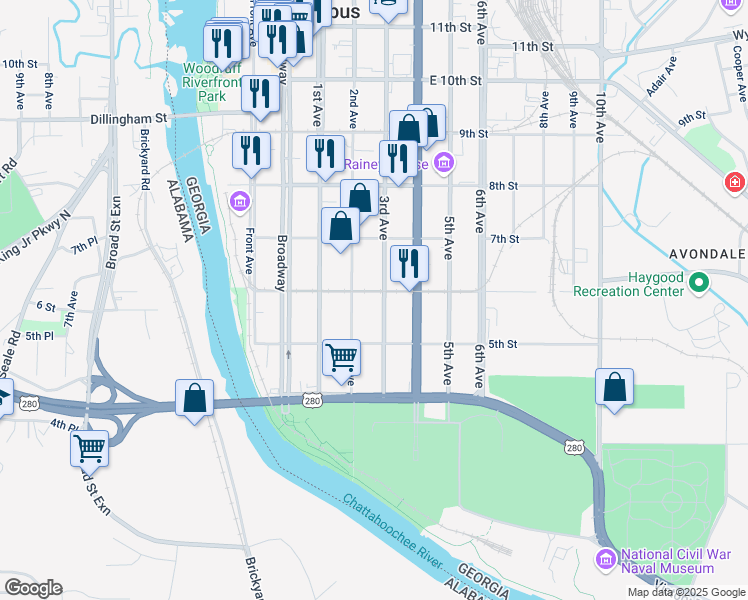 map of restaurants, bars, coffee shops, grocery stores, and more near 546 2nd Avenue in Columbus