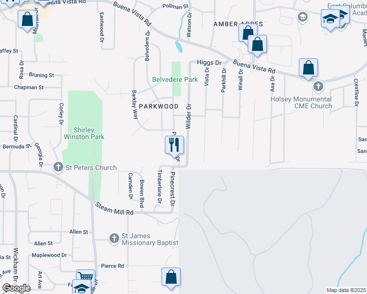 map of restaurants, bars, coffee shops, grocery stores, and more near 539 Wilder Drive in Columbus