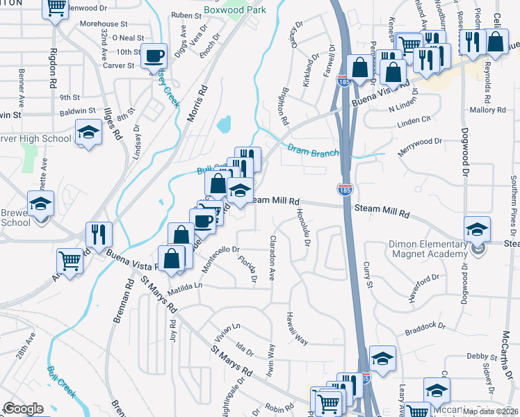 map of restaurants, bars, coffee shops, grocery stores, and more near 560 Fair Oaks Drive in Columbus