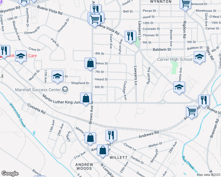 map of restaurants, bars, coffee shops, grocery stores, and more near 2302 6th Street in Columbus