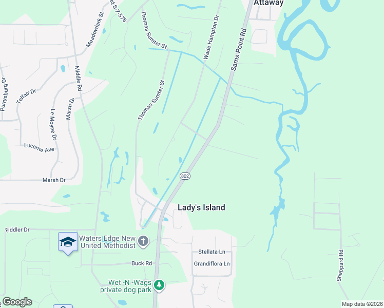 map of restaurants, bars, coffee shops, grocery stores, and more near 497 Sams Point Road in Beaufort