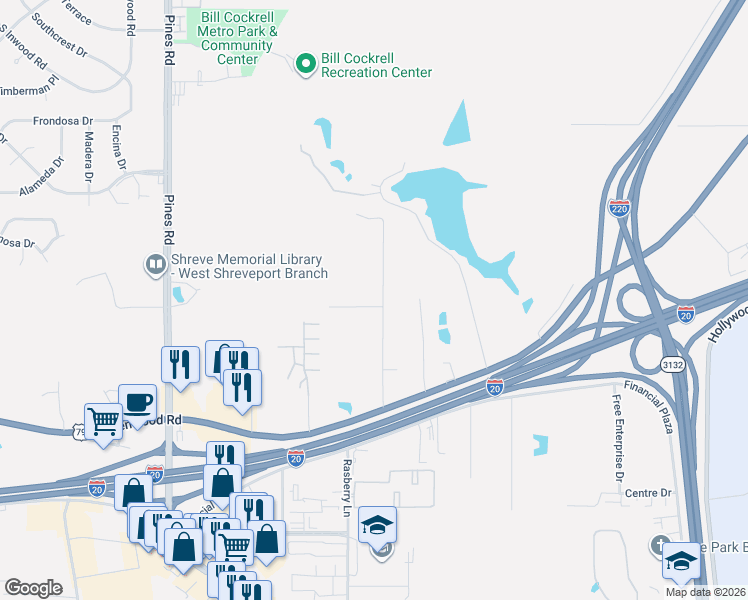 map of restaurants, bars, coffee shops, grocery stores, and more near 4320 Greenwood Boulevard in Shreveport