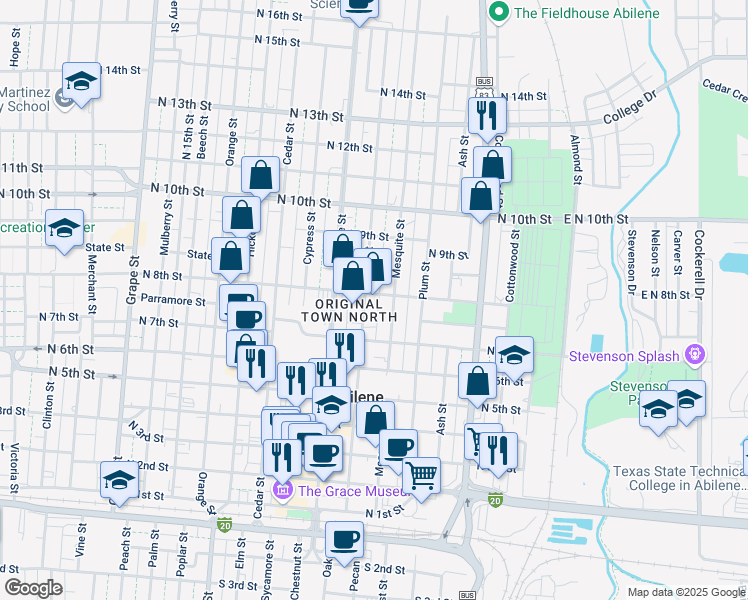 map of restaurants, bars, coffee shops, grocery stores, and more near 781 Walnut Street in Abilene