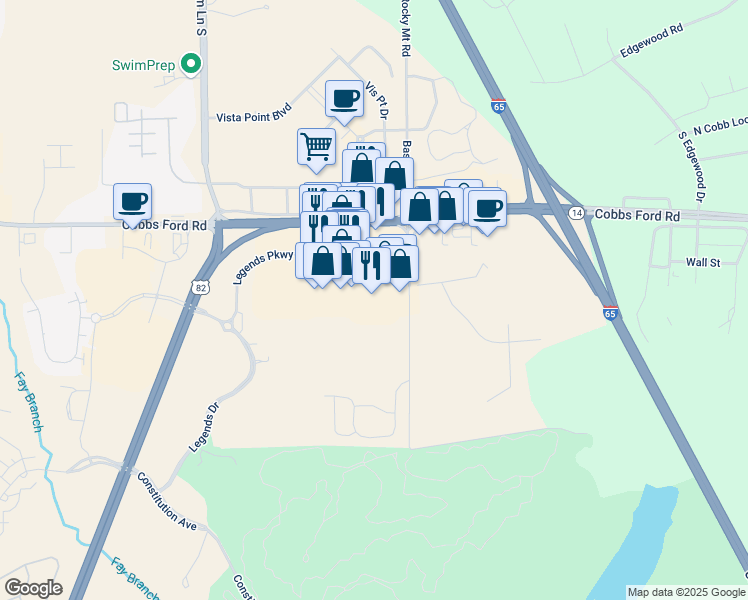 map of restaurants, bars, coffee shops, grocery stores, and more near 2754 Legends Parkway in Prattville