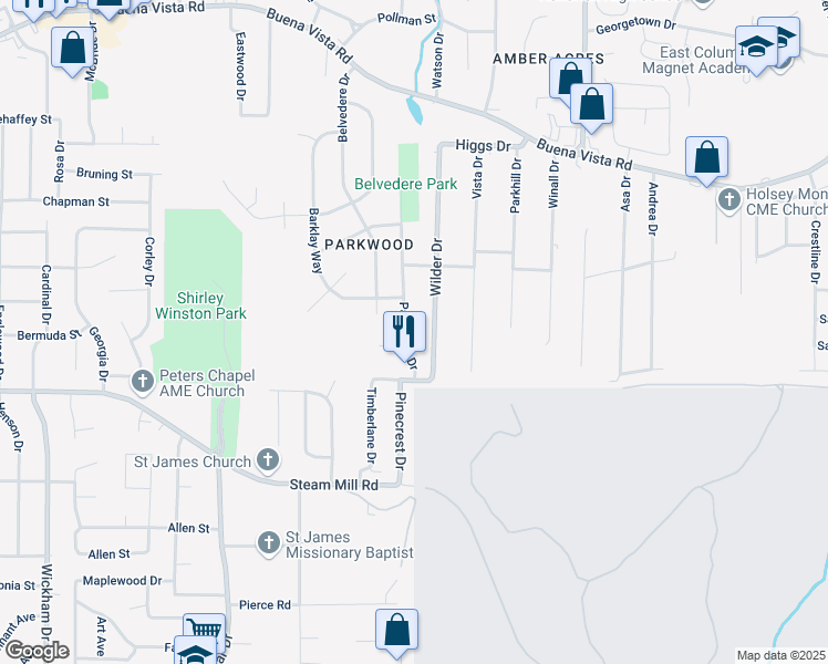 map of restaurants, bars, coffee shops, grocery stores, and more near 539 Wilder Drive in Columbus