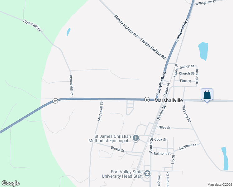 map of restaurants, bars, coffee shops, grocery stores, and more near 319 West Main Street in Marshallville