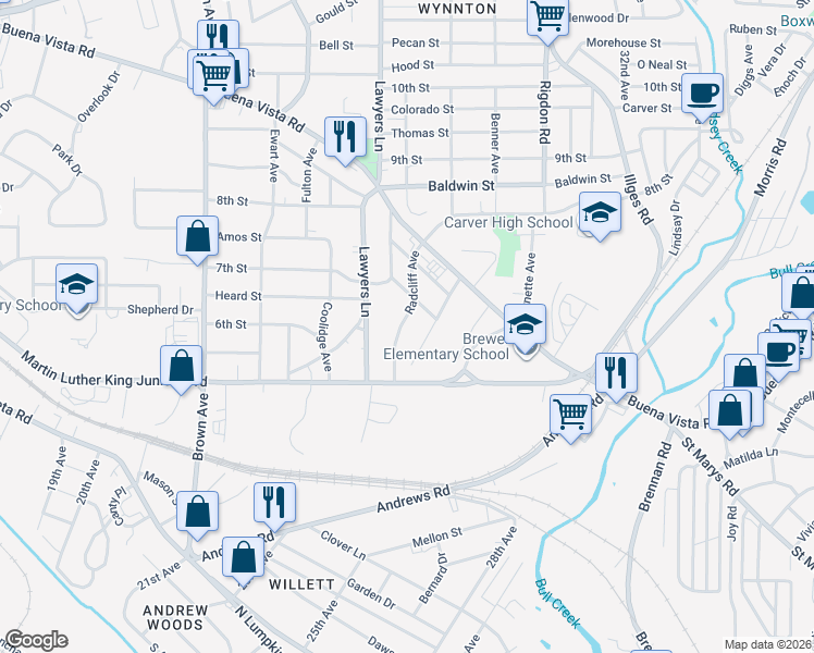 map of restaurants, bars, coffee shops, grocery stores, and more near 548 Radcliff Avenue in Columbus