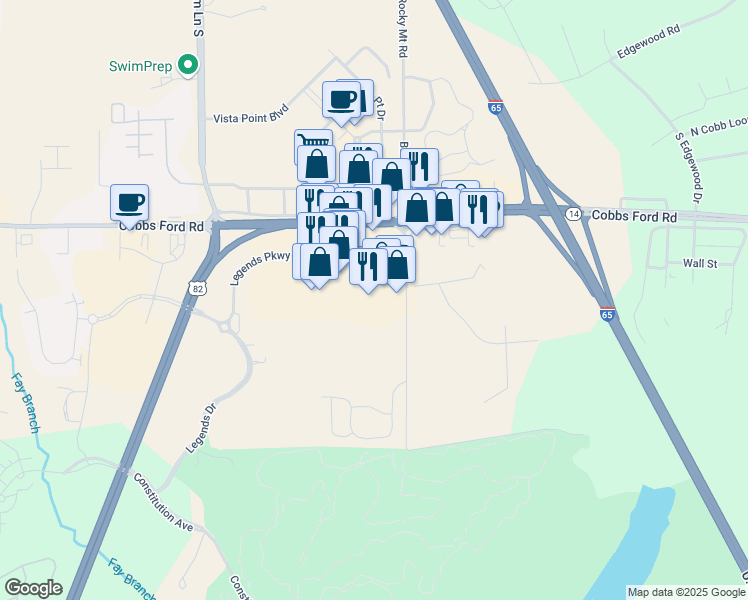 map of restaurants, bars, coffee shops, grocery stores, and more near 2754 Legends Parkway in Prattville