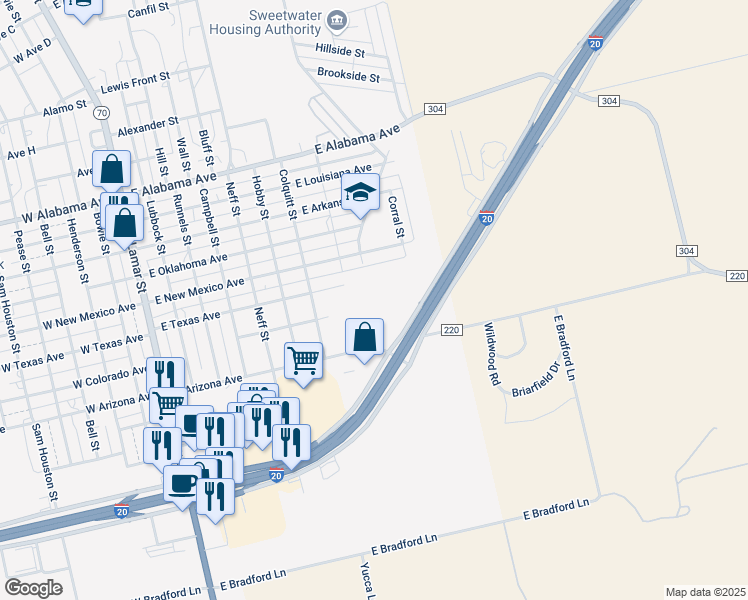 map of restaurants, bars, coffee shops, grocery stores, and more near 815 East Arizona Avenue in Sweetwater