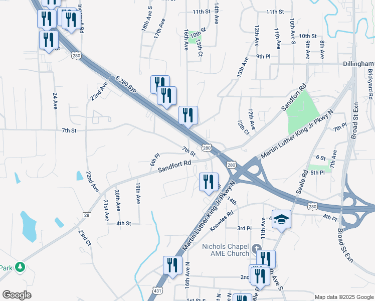 map of restaurants, bars, coffee shops, grocery stores, and more near 1603 7th Street in Phenix City