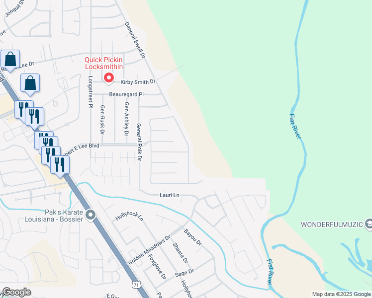 map of restaurants, bars, coffee shops, grocery stores, and more near 331 Antietam Drive in Bossier City