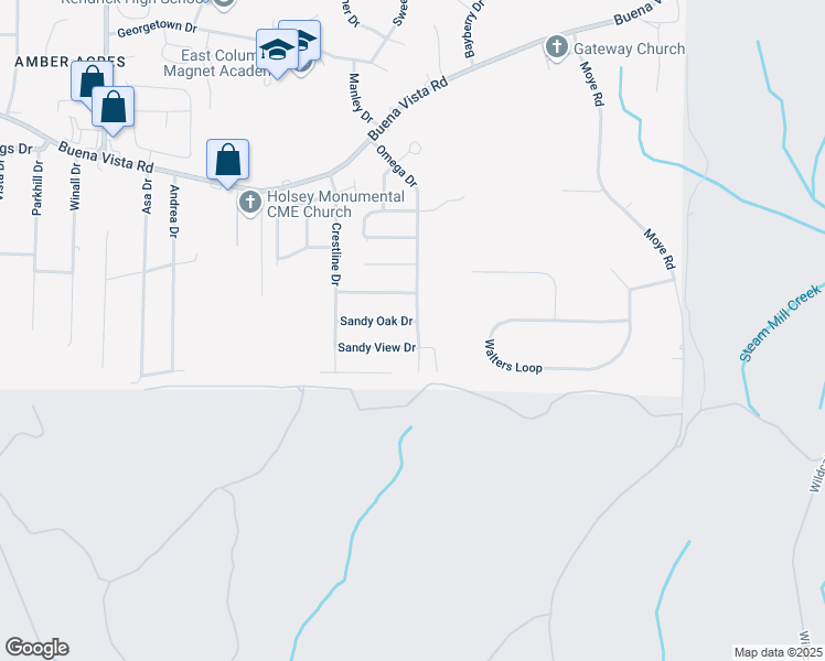 map of restaurants, bars, coffee shops, grocery stores, and more near 5844 Sandy Oak Drive in Columbus