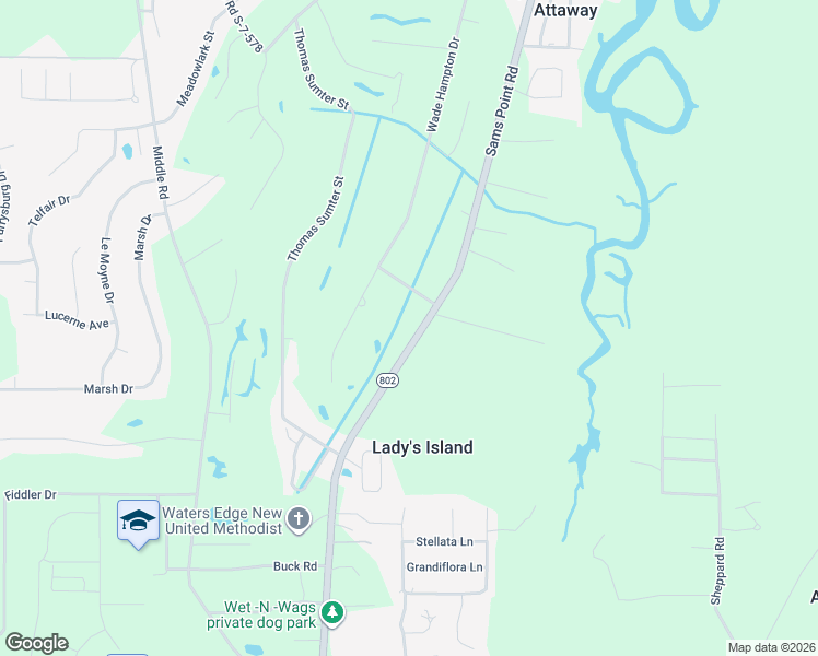 map of restaurants, bars, coffee shops, grocery stores, and more near 497 Sams Point Road in Beaufort