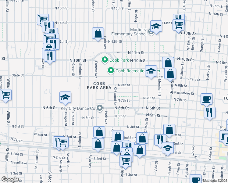 map of restaurants, bars, coffee shops, grocery stores, and more near 750 Kirkwood Street in Abilene