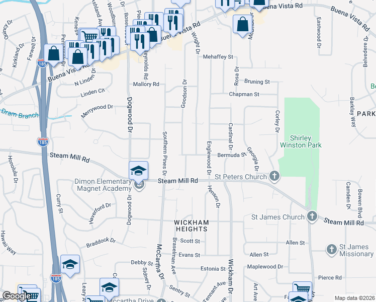 map of restaurants, bars, coffee shops, grocery stores, and more near 4467 Bermuda Street in Columbus