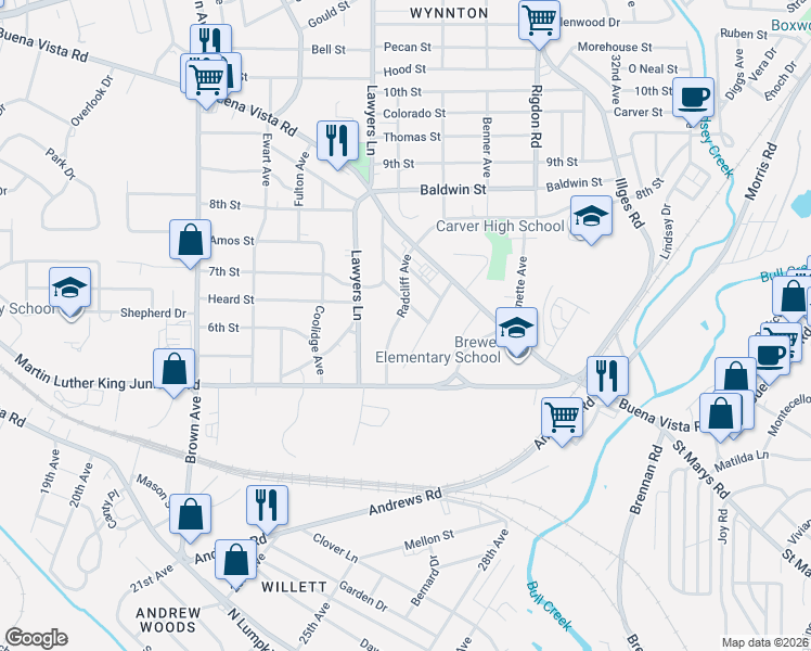 map of restaurants, bars, coffee shops, grocery stores, and more near 548 Radcliff Avenue in Columbus