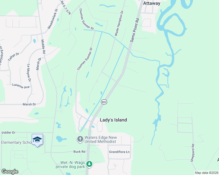 map of restaurants, bars, coffee shops, grocery stores, and more near 497 Sams Point Road in Beaufort