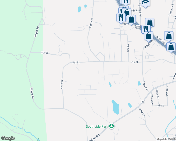 map of restaurants, bars, coffee shops, grocery stores, and more near 2905 7th St in Phenix City