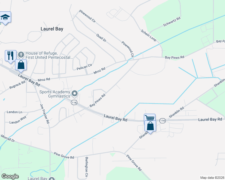 map of restaurants, bars, coffee shops, grocery stores, and more near 195 Bay Pines Rd in Beaufort