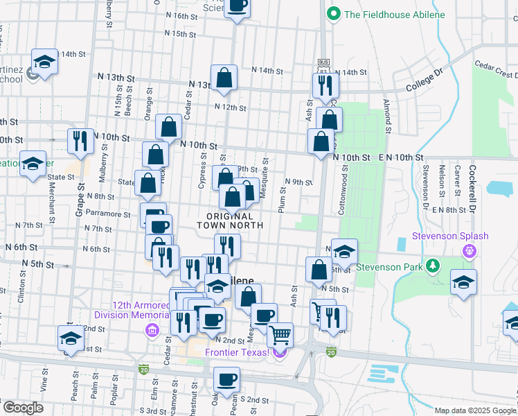map of restaurants, bars, coffee shops, grocery stores, and more near 781 Walnut Street in Abilene