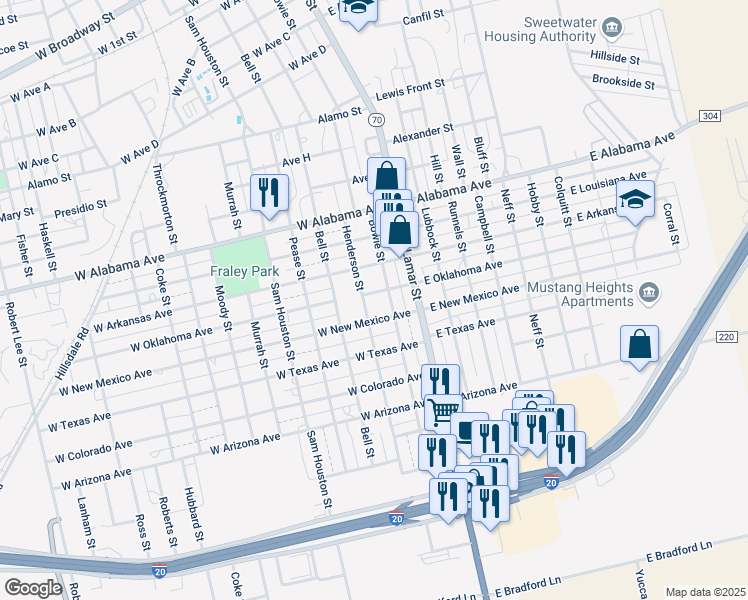 map of restaurants, bars, coffee shops, grocery stores, and more near 1207 Henderson Street in Sweetwater