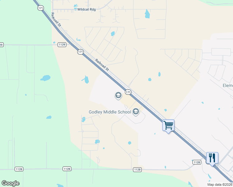 map of restaurants, bars, coffee shops, grocery stores, and more near 9401 Highway 171 in Godley