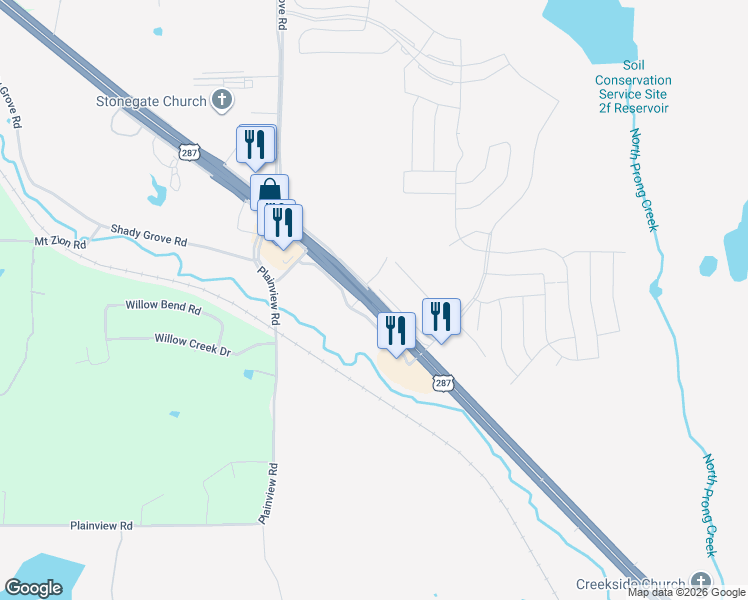 map of restaurants, bars, coffee shops, grocery stores, and more near 4557 U.S. 287 in Midlothian