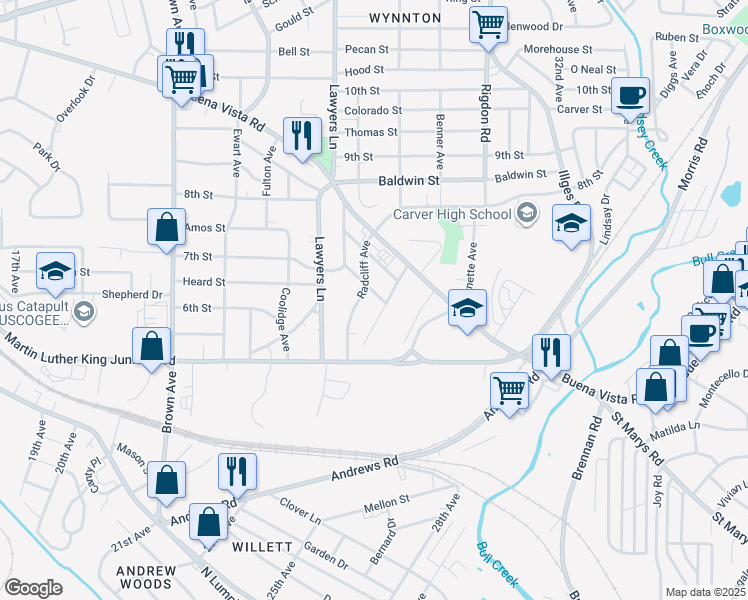 map of restaurants, bars, coffee shops, grocery stores, and more near 548 Radcliff Avenue in Columbus