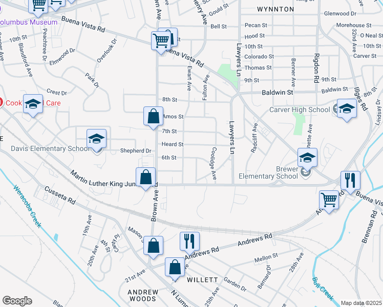 map of restaurants, bars, coffee shops, grocery stores, and more near 2302 6th Street in Columbus