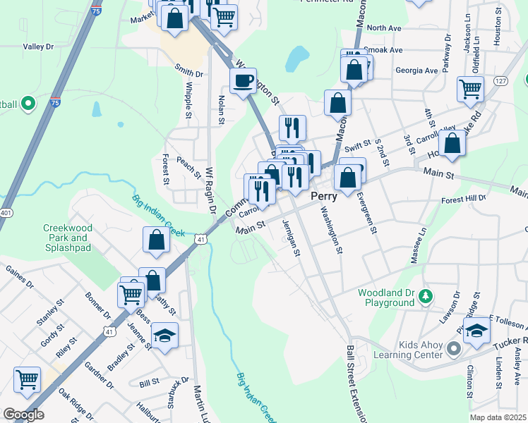 map of restaurants, bars, coffee shops, grocery stores, and more near 736 Carroll Street in Perry