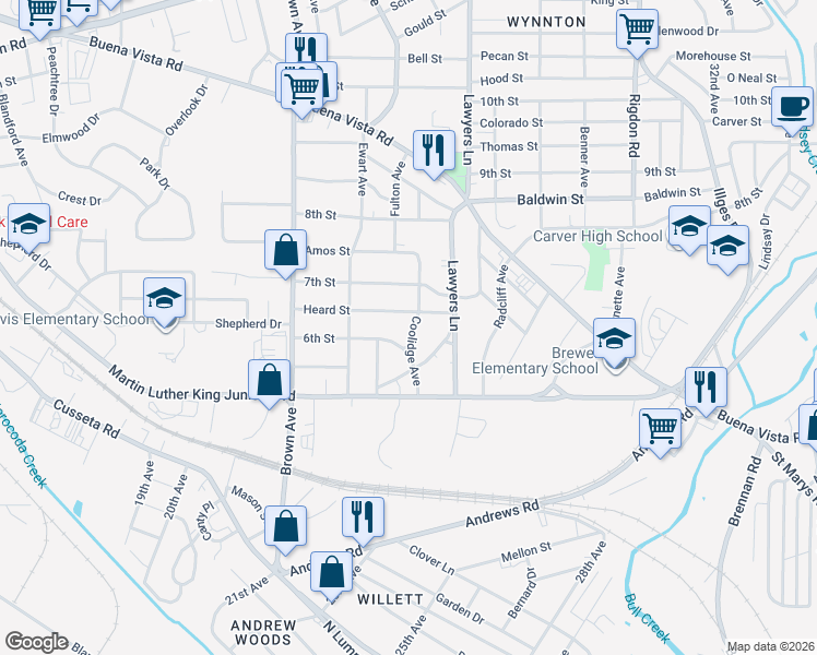 map of restaurants, bars, coffee shops, grocery stores, and more near 619 Coolidge Avenue in Columbus