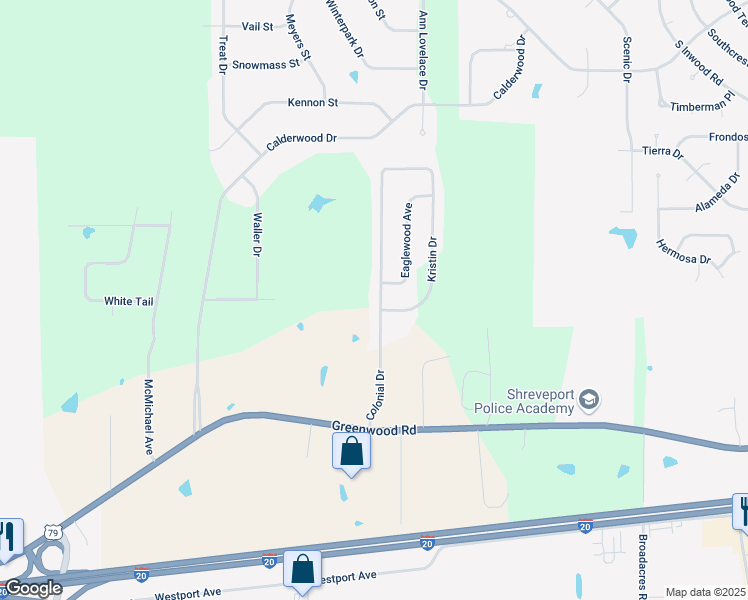 map of restaurants, bars, coffee shops, grocery stores, and more near 4376 Colonial Drive in Shreveport