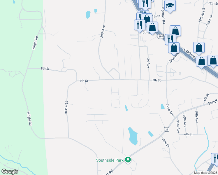 map of restaurants, bars, coffee shops, grocery stores, and more near 611 28th Avenue in Phenix City