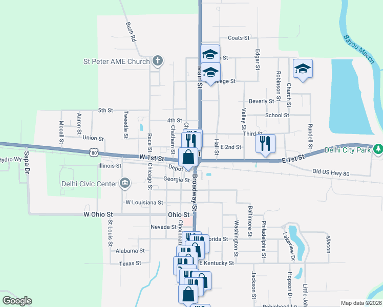 map of restaurants, bars, coffee shops, grocery stores, and more near in Delhi