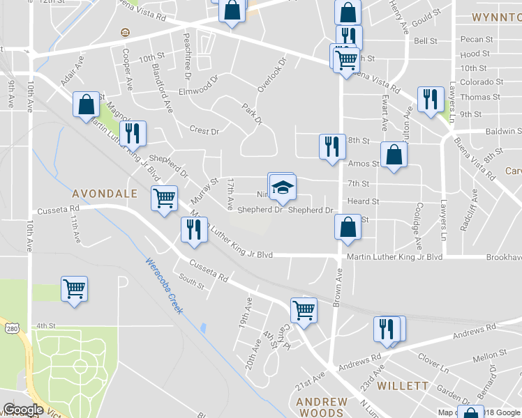 map of restaurants, bars, coffee shops, grocery stores, and more near 1830 Shepherd Dr in Columbus