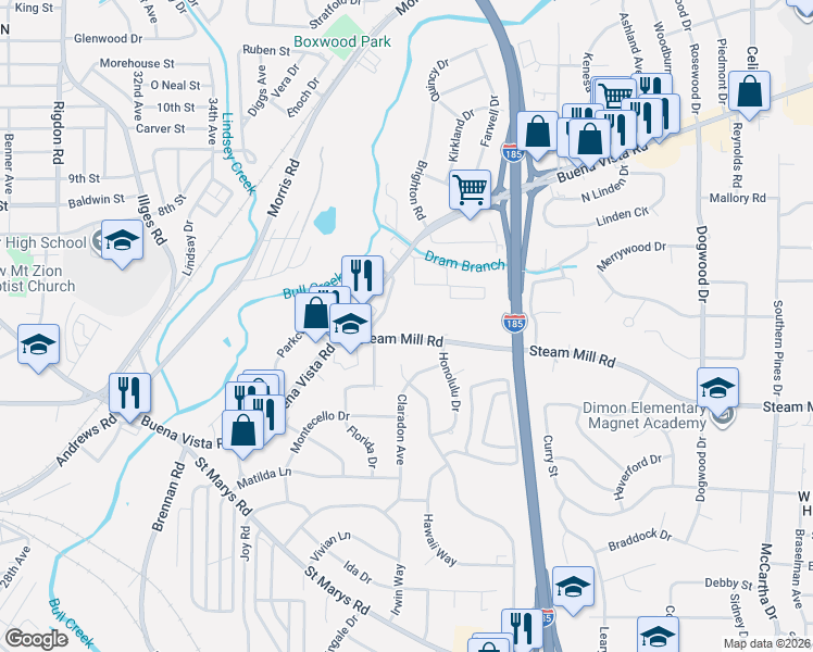 map of restaurants, bars, coffee shops, grocery stores, and more near 3742 Steam Mill Road in Columbus