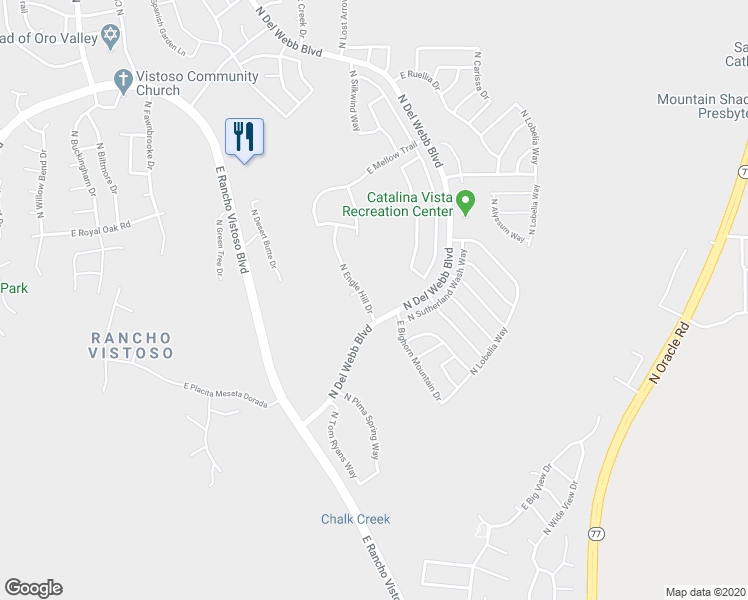 map of restaurants, bars, coffee shops, grocery stores, and more near 13870 North Engle Hill Drive in Oro Valley